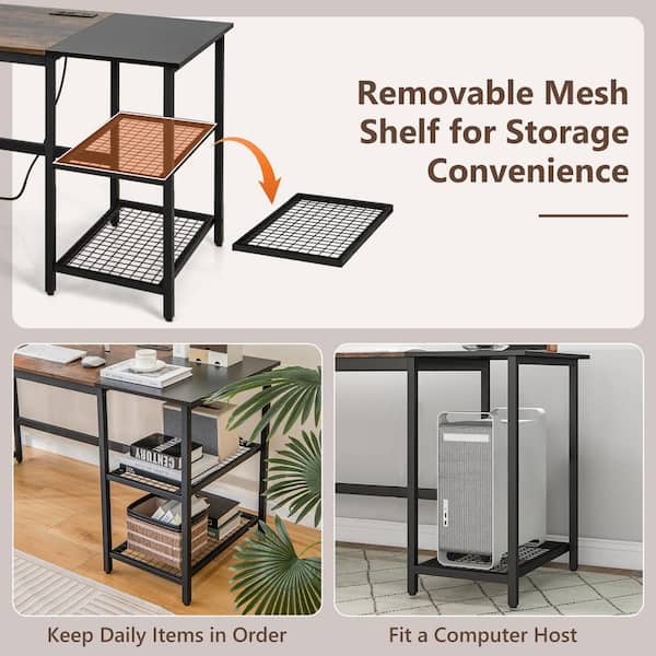 59 in. Rectangular Brown Wood Home Office Computer Desk Study Laptop Table Detachable Shelf