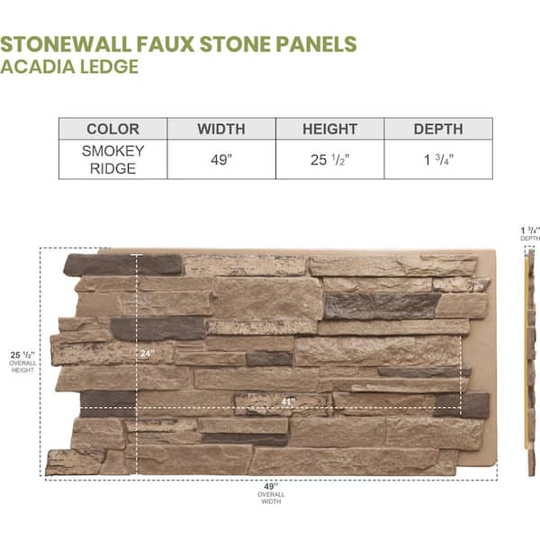 49 in. x 25-1/2 in. Acadia Ledge Stacked Stone, StoneWall Faux Stone Siding Panel