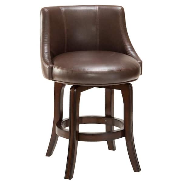 Napa Valley 25.25 in. Dark Brown Cherry/Brown Leather Swivel Counter Stool