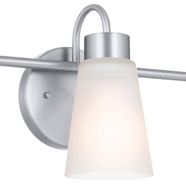 Erma 23 in. 3-Light Brushed Nickel Traditional Bathroom Vanity Light with Satin Etched Glass Shades