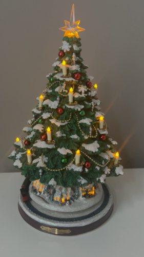 Bradford Exchange Thomas Kinkade Candlelit Christmas Tree Music Rotating Train