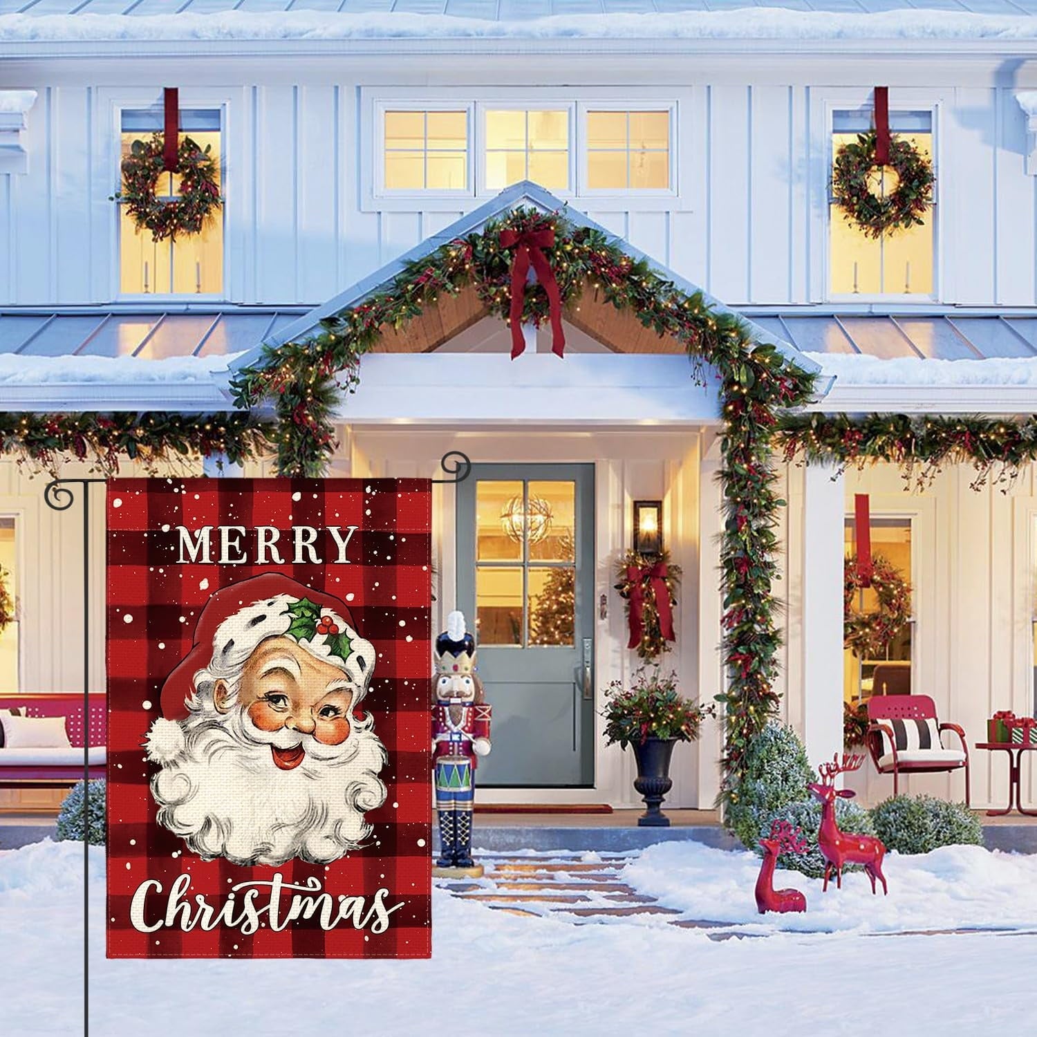 Artoid Mode Buffalo Check Plaid Santa Claus Christmas Garden Flag 12 x 18 Inch, Vertical Double Sided