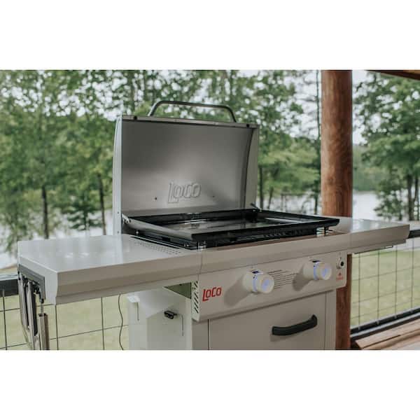 26 in. 2-Burner Propane Flat Top Grill / Griddle in Chalk Finish with Enclosed Cart and Hood