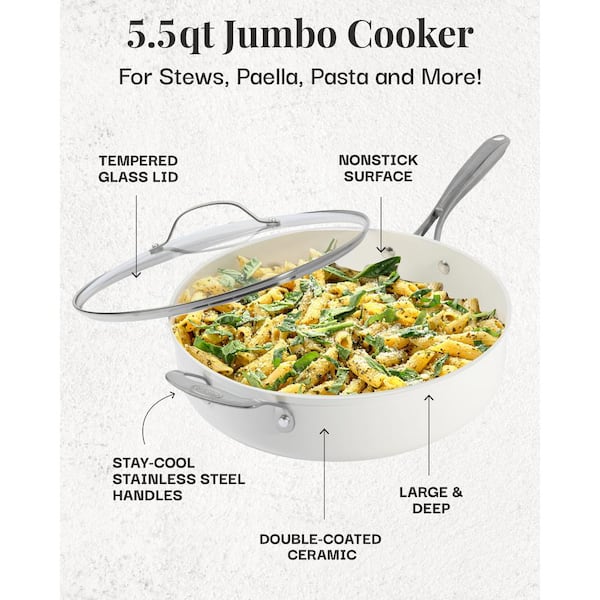 Natural Collection 5.5 qt. Aluminum Ultra Performance Ceramic Nonstick Deep Saute Pan with Lid in Cream