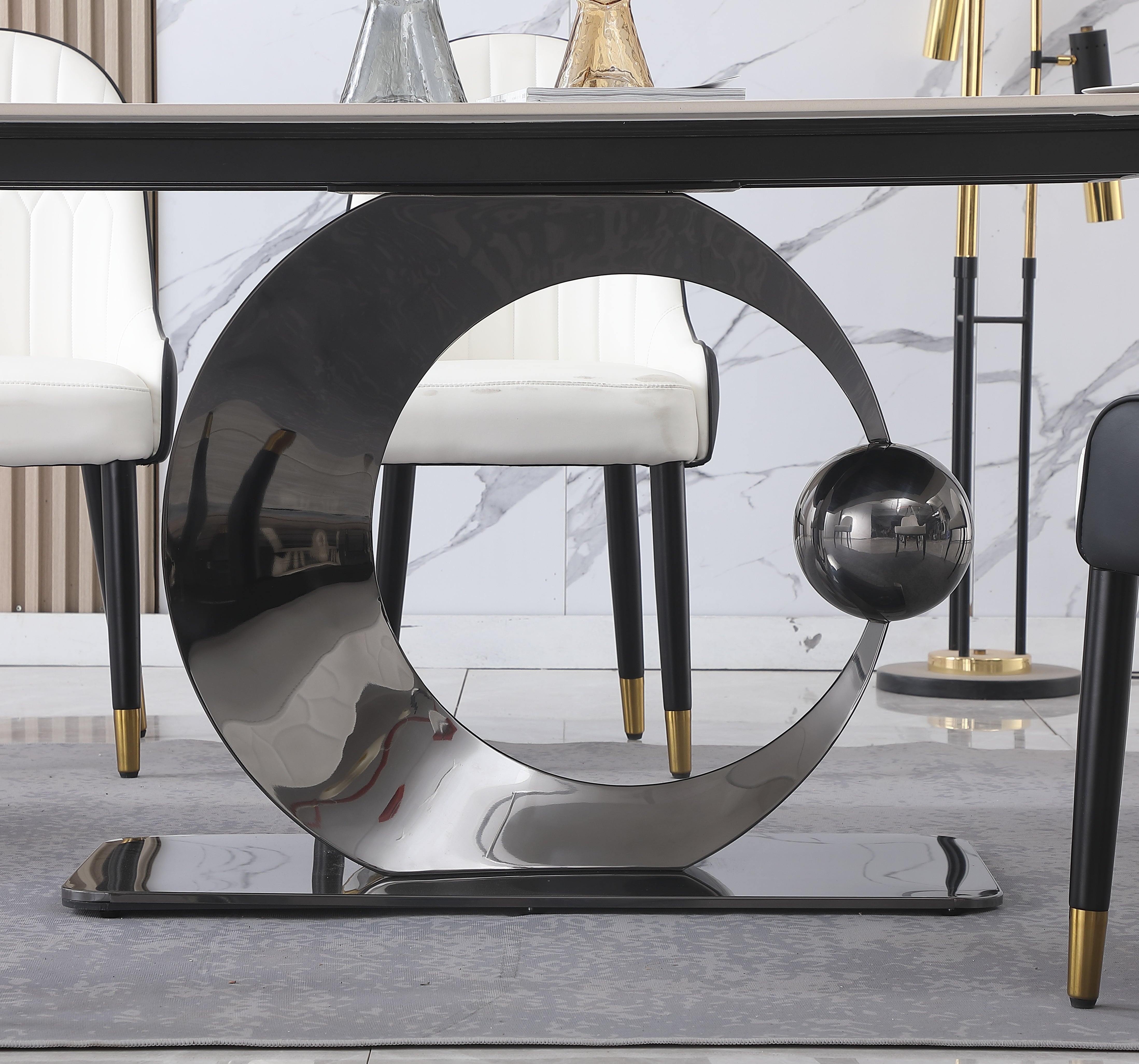 Montary 7 Piece Dining Room Set, Modern Dining Table and Chairs Set, Sintered Stone Dining Table Set for 6, White Marble Dining Table with 6 Chairs for Kitchen, Dining Room