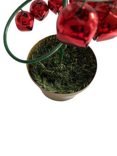 VINTAGE Metal Christmas Tree In Base With 44 Tiny Red Ornaments Around It