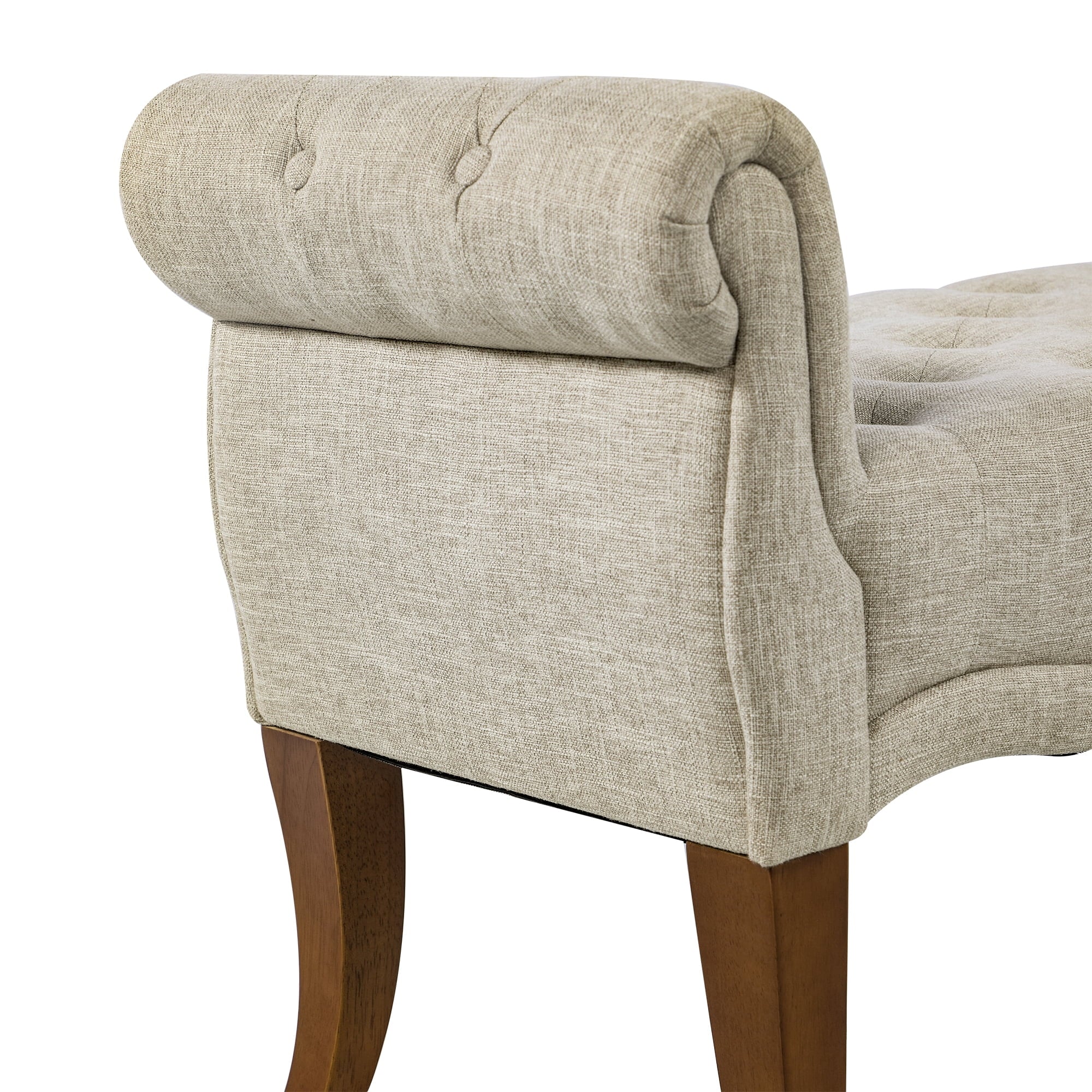 HOMCOM Traditional Style End of Bed Bench, Upholstered Entryway Bench with Button Tufted and Rounded Arm, Beige