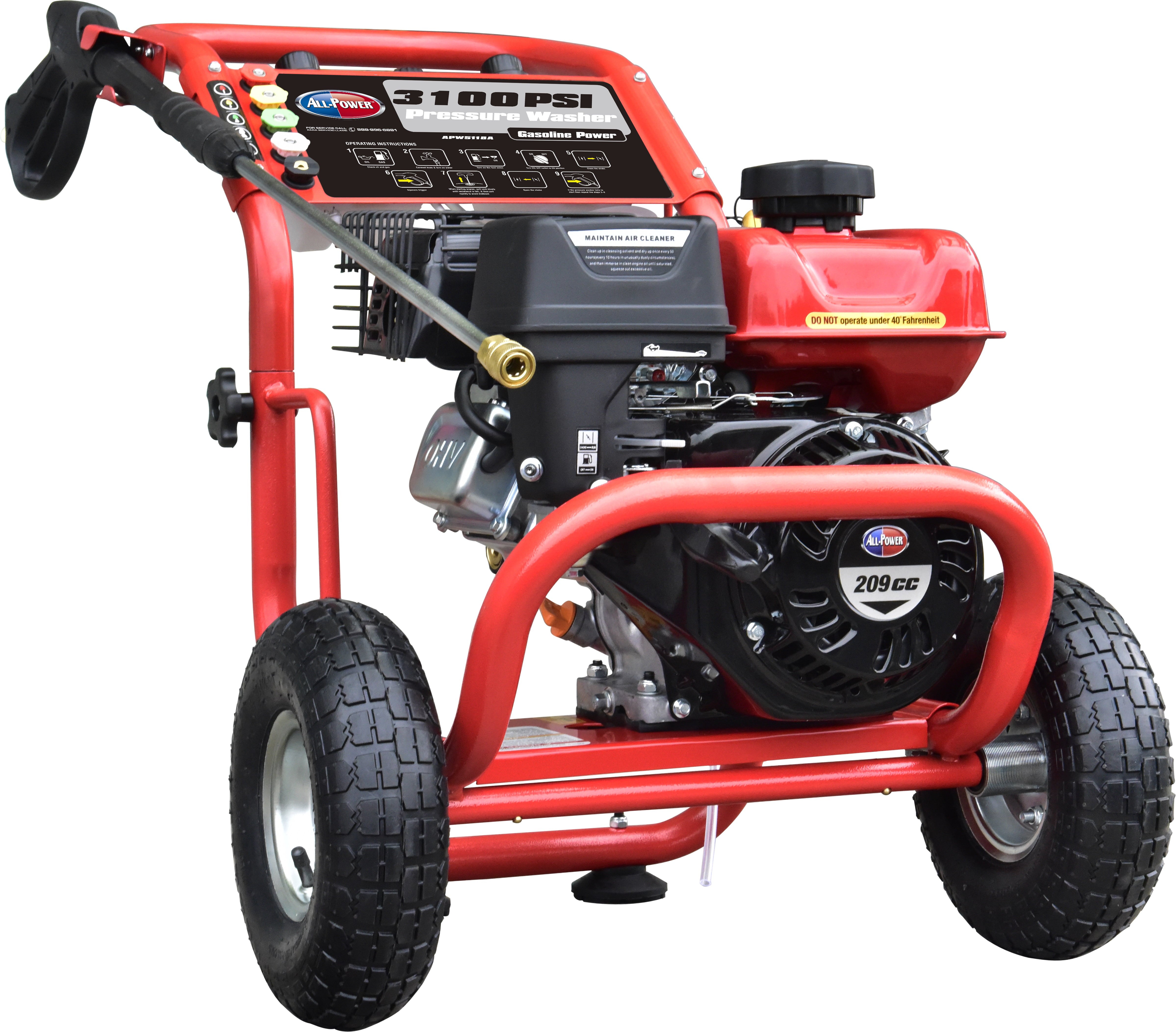 All Power America 3100 PSI, 2.6 GPM Gas Pressure Washer w/ 30 ft High Pressure Hose, C.A.R.B. Compliant, APW5118A