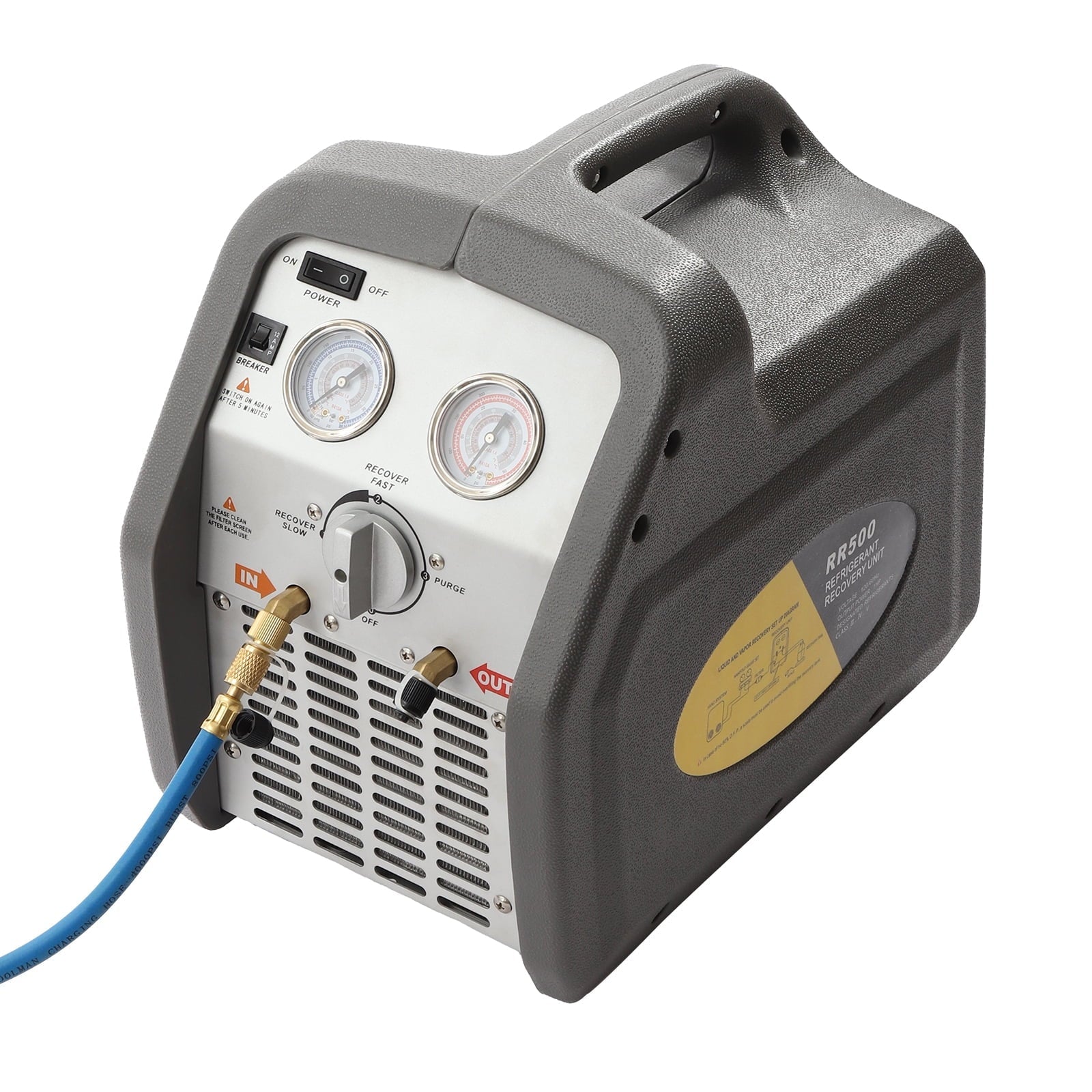 Miumaeov Refrigerant Recovery Machine, AC Refrigerant Recycling Machine, HVAC 558psi Refrigerant Recovery Unit Air Conditioning Repair Tool, Grey (1/2HP Dual Cylinder)