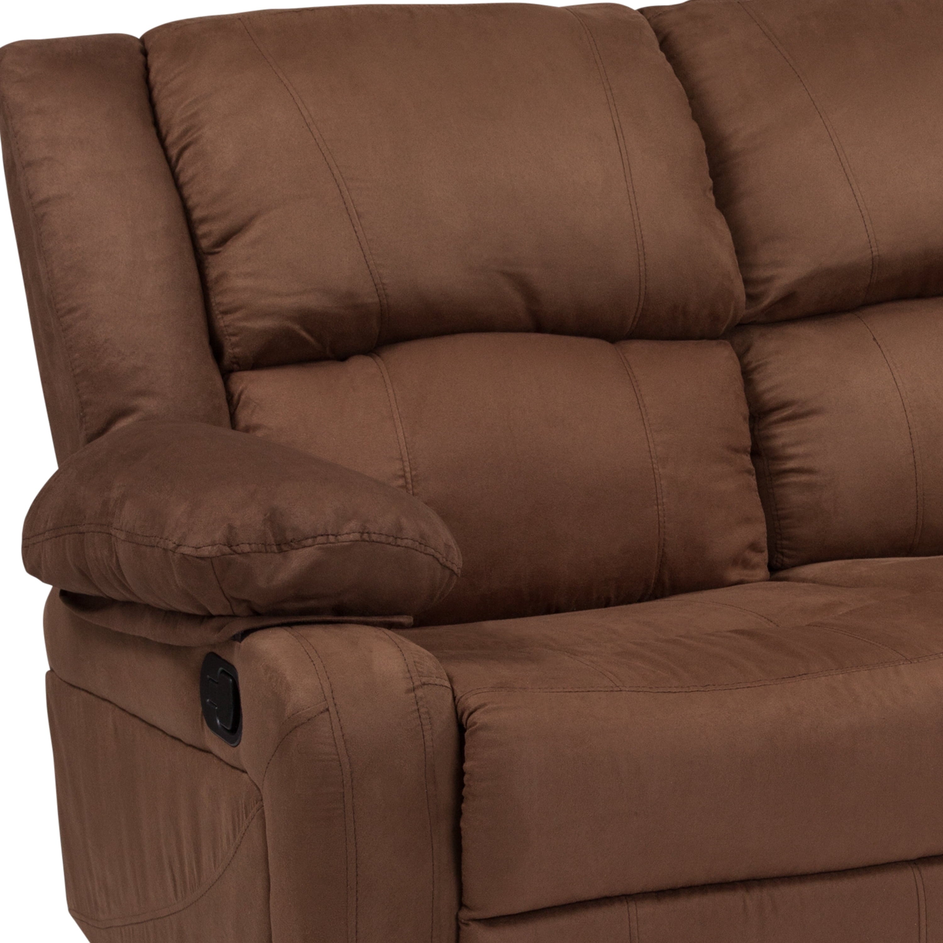 Emma + Oliver Chocolate Brown Microfiber Loveseat with Two Built-In Recliners