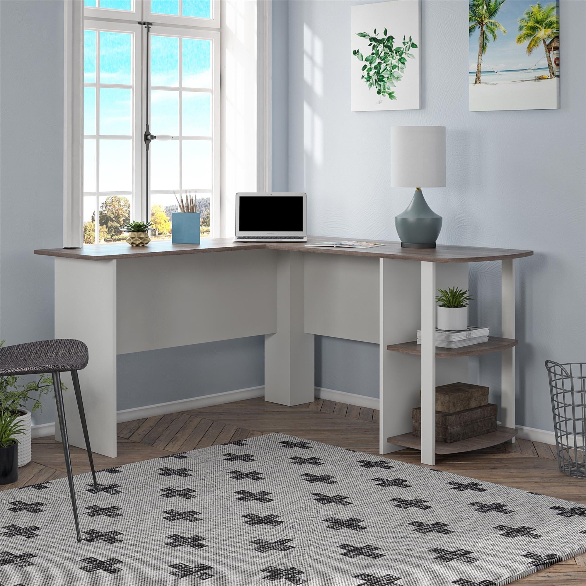 Ameriwood Home Dominic L Desk with Bookshelves, White