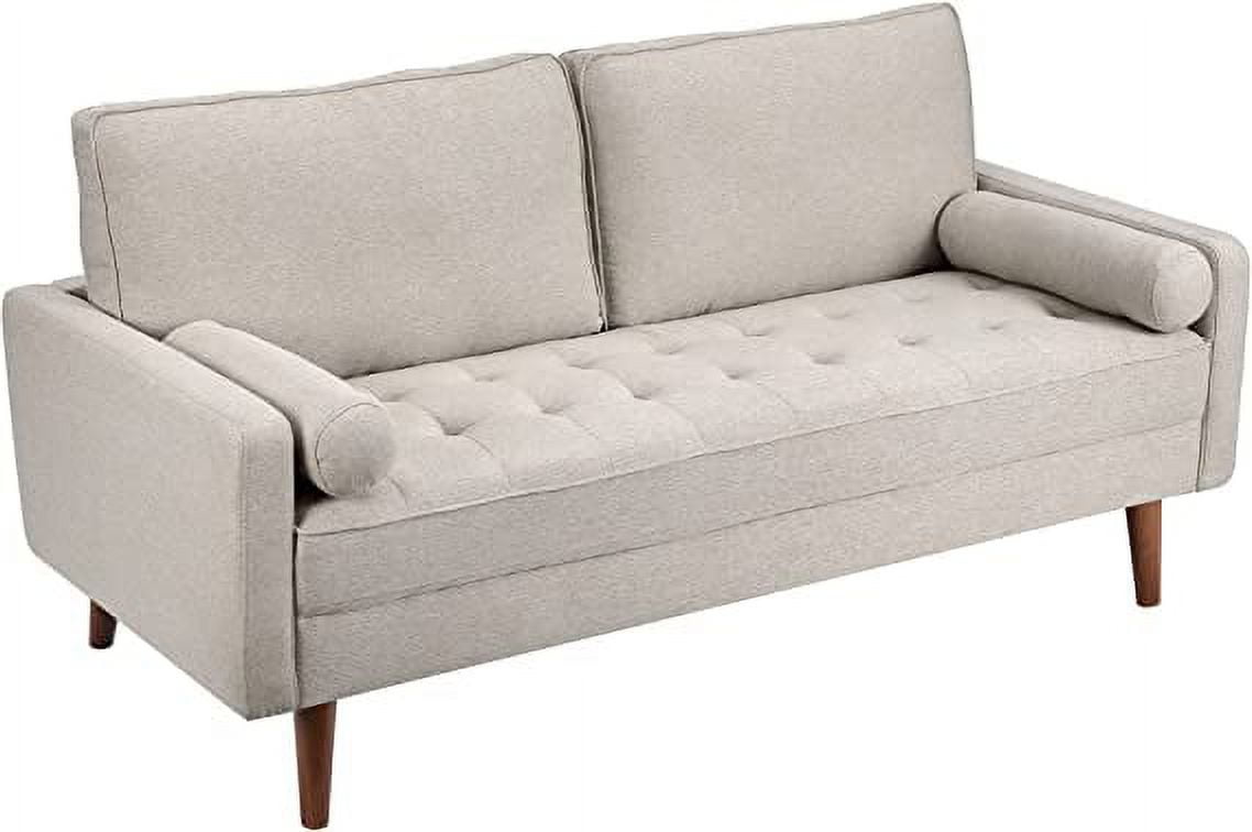 Light gray Small Couches, 68 inch Fabric Loveseat Sofa, 2 Seater Couch for Small Space, Button Tufted Seat Cushion, Square Armrest, 2 Throw Pillows, Modern Sofa for Bedroon, Living Room, Apartment