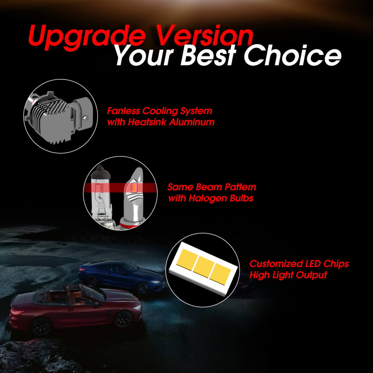 Lasfit 9006 LED Headlight Bulbs HB4 Low Beam Fanless LED Car Bulbs 40W 4000LM 6000K | 2 Bulbs