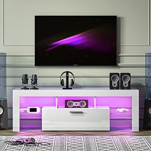 Modern Led Tv Stand For 55 Inch Tv With Shelves And Large Storage Rustic Enterta