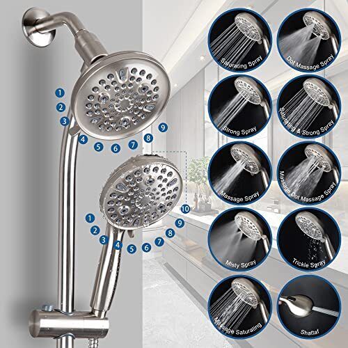 High Pressure Handheld/Rain 82-mode 3-way Shower Head Combo with 25.75" Adjus...