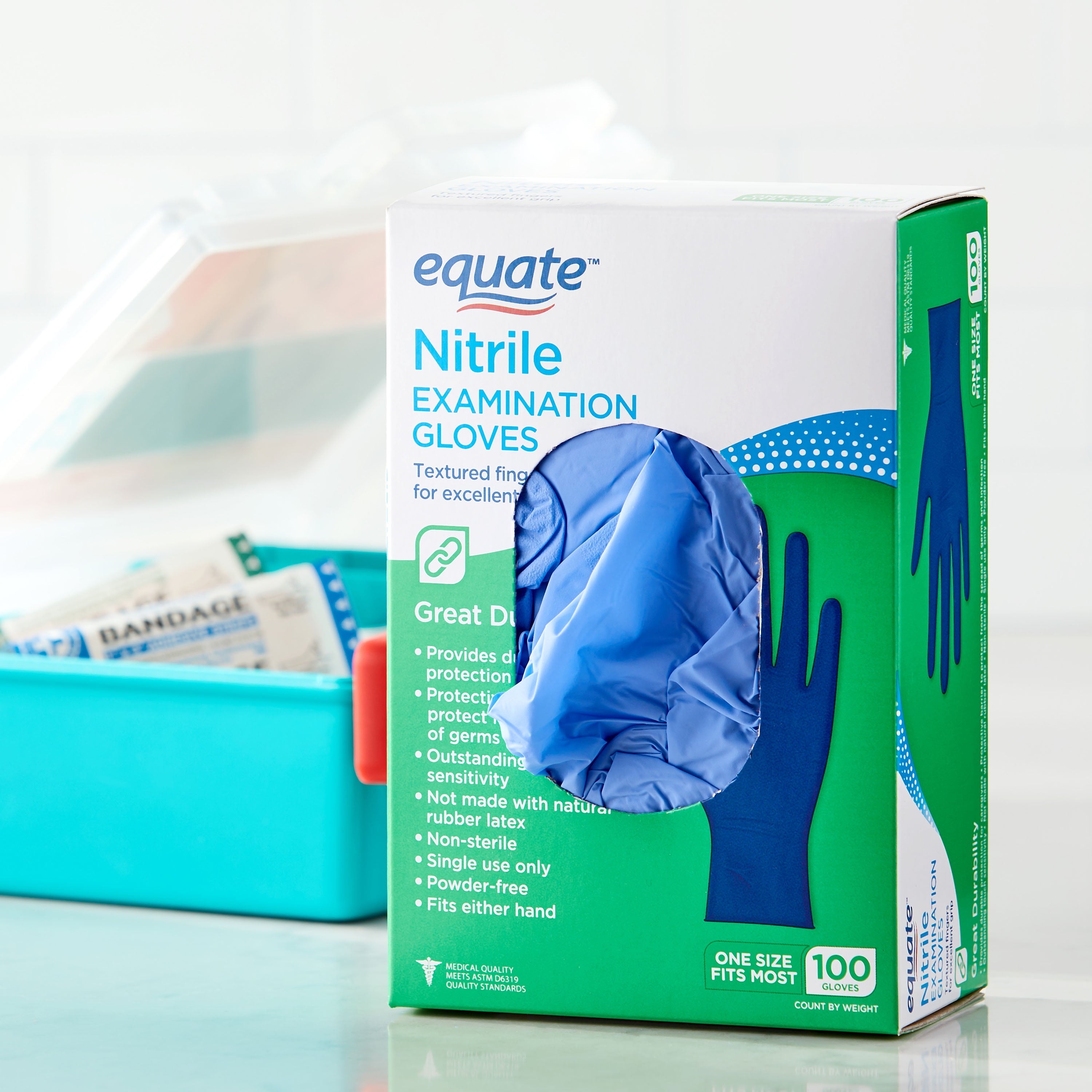 Equate Nitrile Exam Gloves, One Size Fits Most, 100 Count