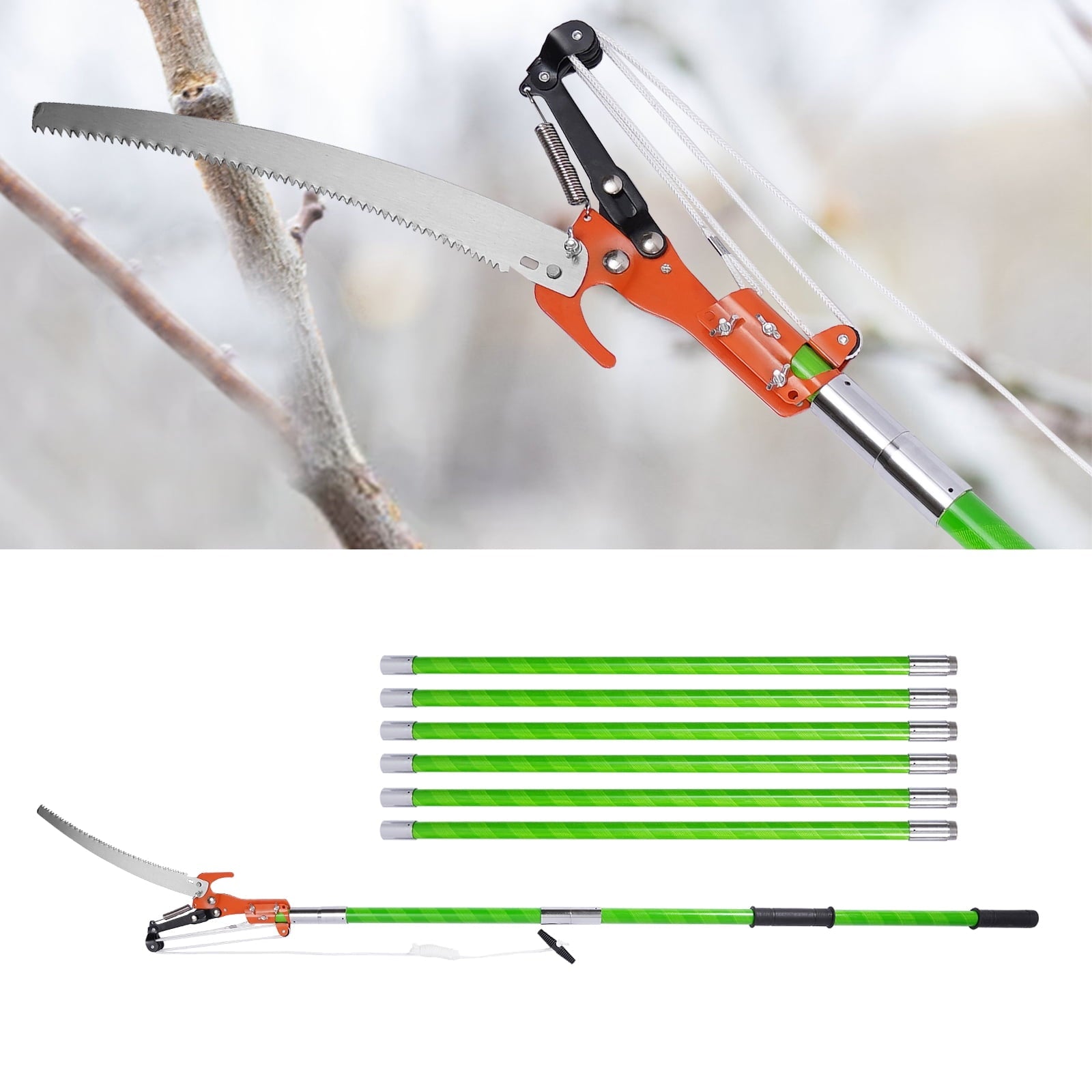 TFCFL 26ft Tree Pole Pruner Manual Tree Saw Cutter Set Tree Branch Garden Tools
