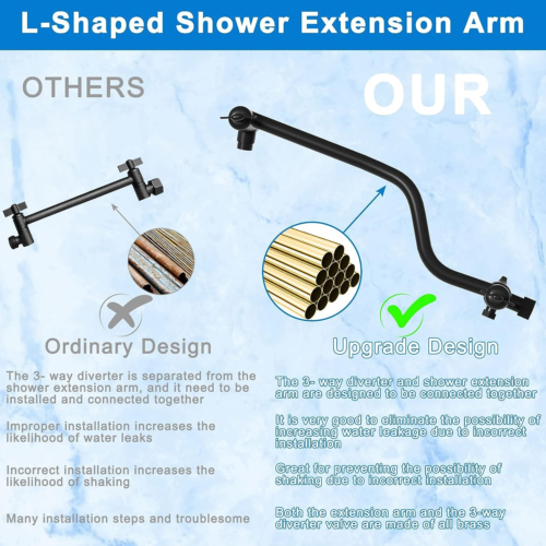 10" High Pressure Rainfall Shower Head with Handheld Combo, 12" Large, Black