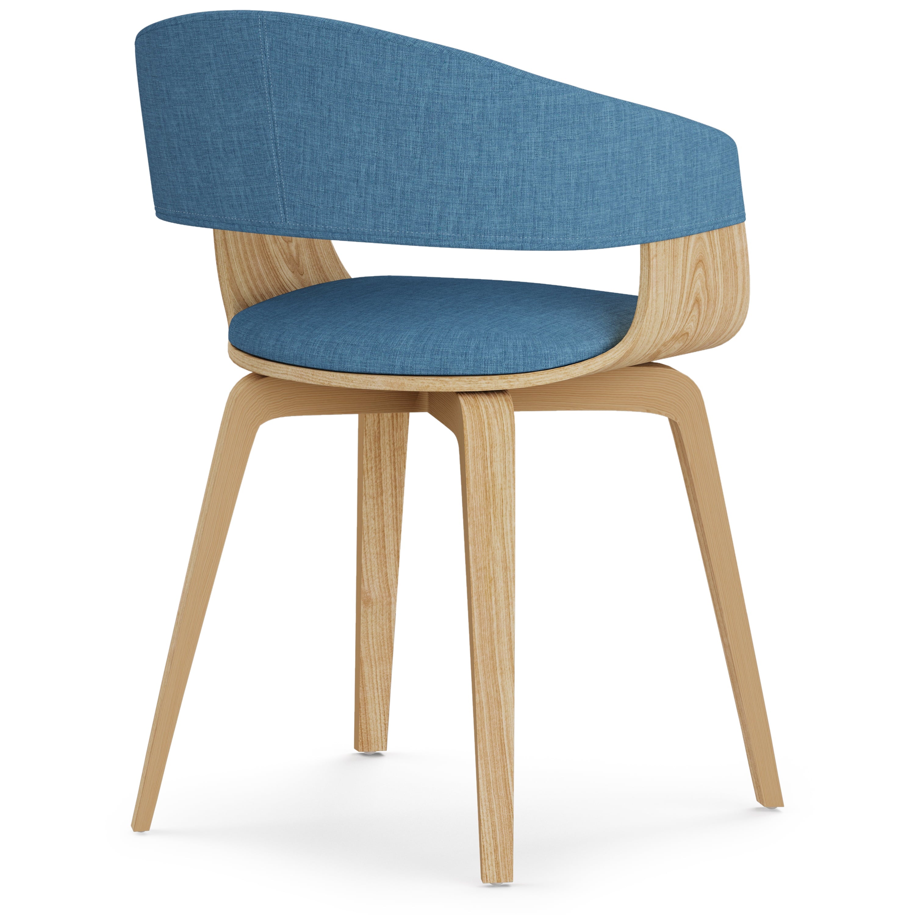Simpli Home Lowell Mid Century Modern Bentwood Dining Chair with Light Wood in Blue Polyester linen