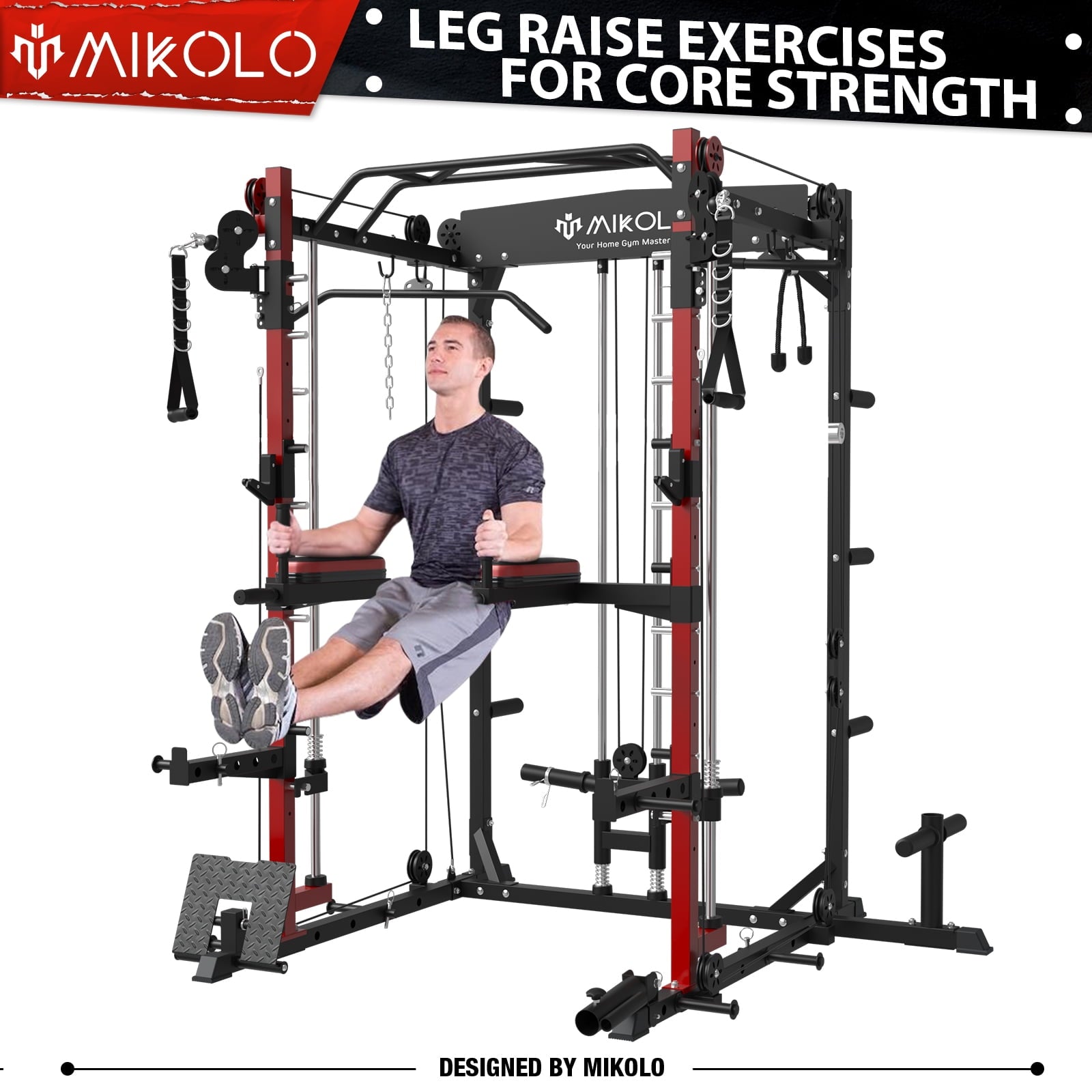 Mikolo Smith Machine Home Gym, 2000lbs Squat Rack with LAT-Pull Down System & Cable Crossover Machine, Training Equipment