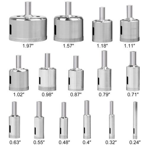 15Pcs Diamond Drill Bit Hole Saw Tool Set for Glass Ceramics Porcelain 1/4"-2"