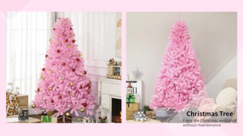 HOMCOM Artificial Christmas Tree with Auto Open, Wide Shape, Pink