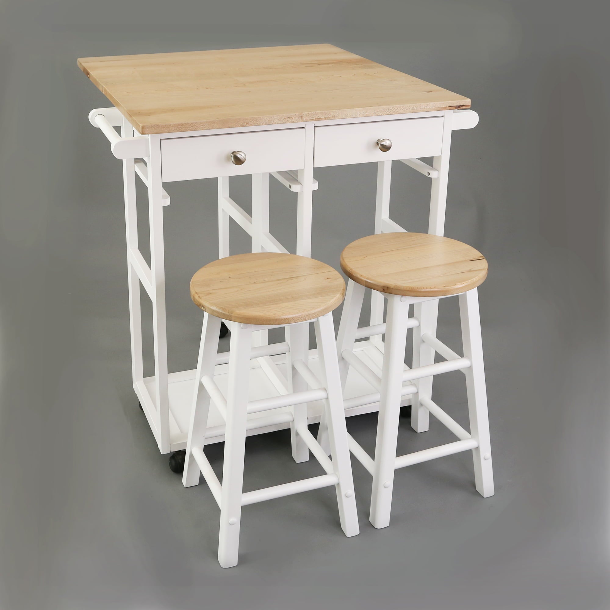 Breakfast Cart with Drop-Leaf Table, American Maple Top, Square - White
