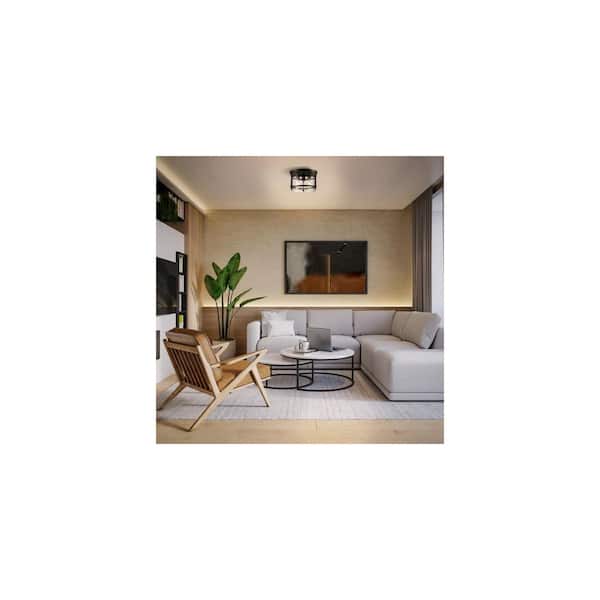 Huxley 11.9 in. 3-Light Dark Bronze Flush Mount Ceiling Light with Clear Glass Shade