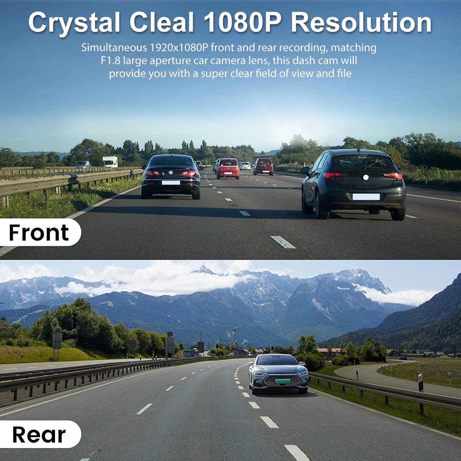 Dual Dash Cam, TSV 1080P Front Rear Car Camera Dash Cam, 170° 4