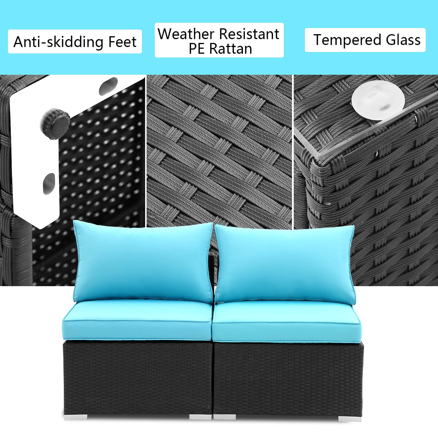 Ainfox 2 Pcs Outdoor Patio Furniture Sofa Set on Clearance,Blue