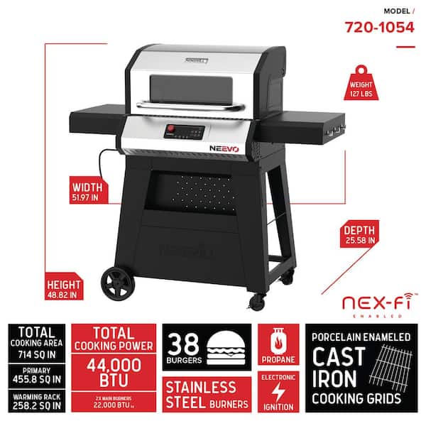 Neevo 720 Propane Gas Digital Smart Grill in Black with Stainless Steel Front Panel and Lid