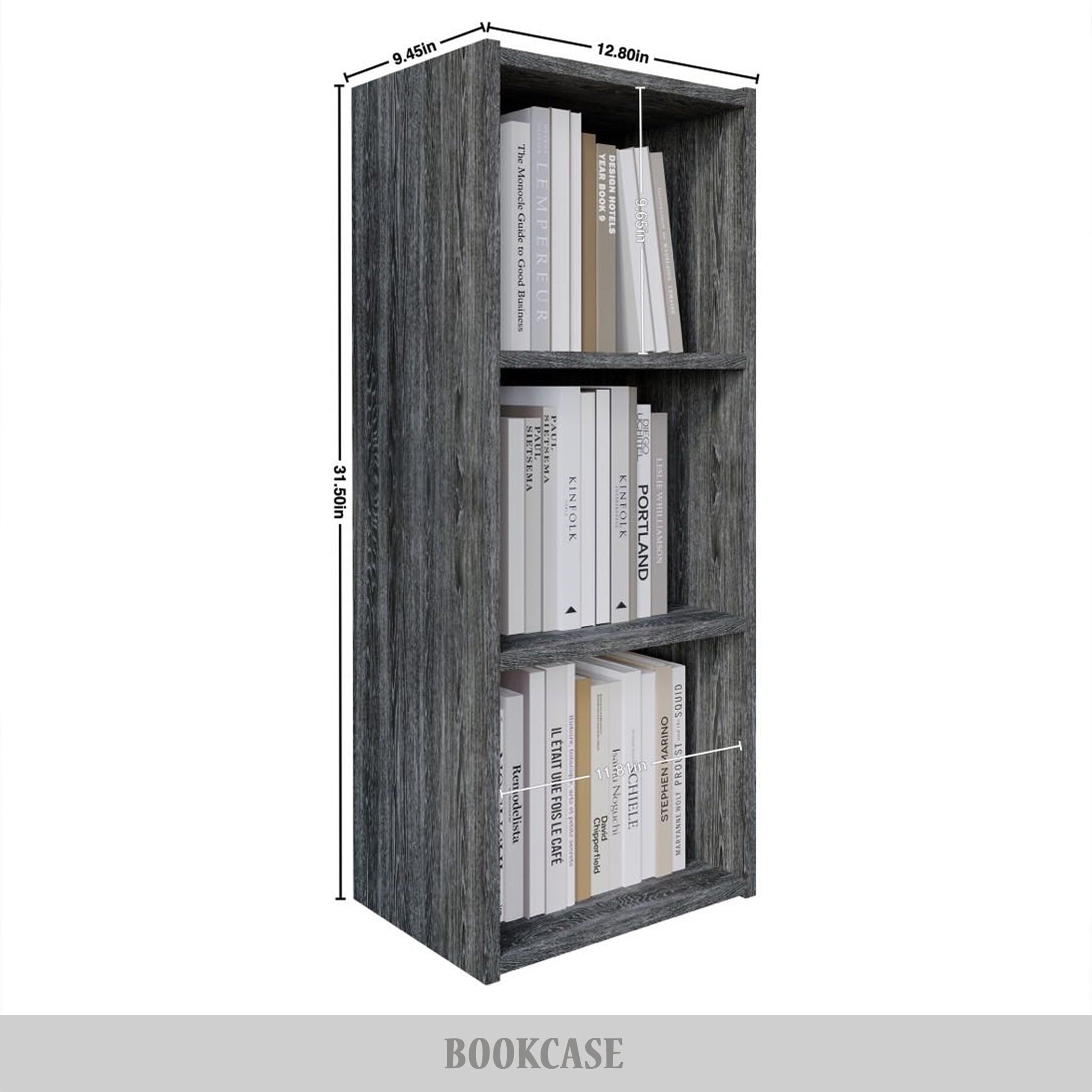 Castle Place Classic 3-Cube Open Shelf Bookcase, Dark Grey