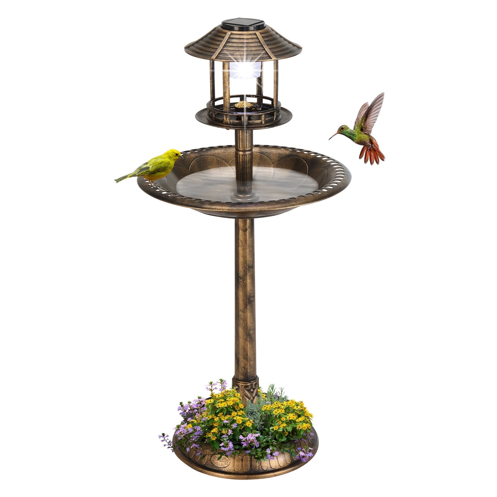 Winado 42 Inch Bird Bath with Solar Light Antique Copper Weather Resistant Birdbaths