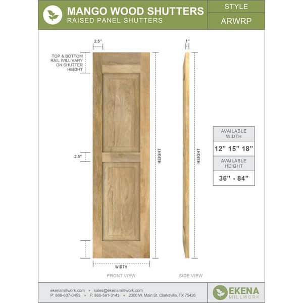 15 in. W x 43 in. H Americraft 2-Equal Raised Panel Exterior Real Wood Shutters Pair in Unfinished