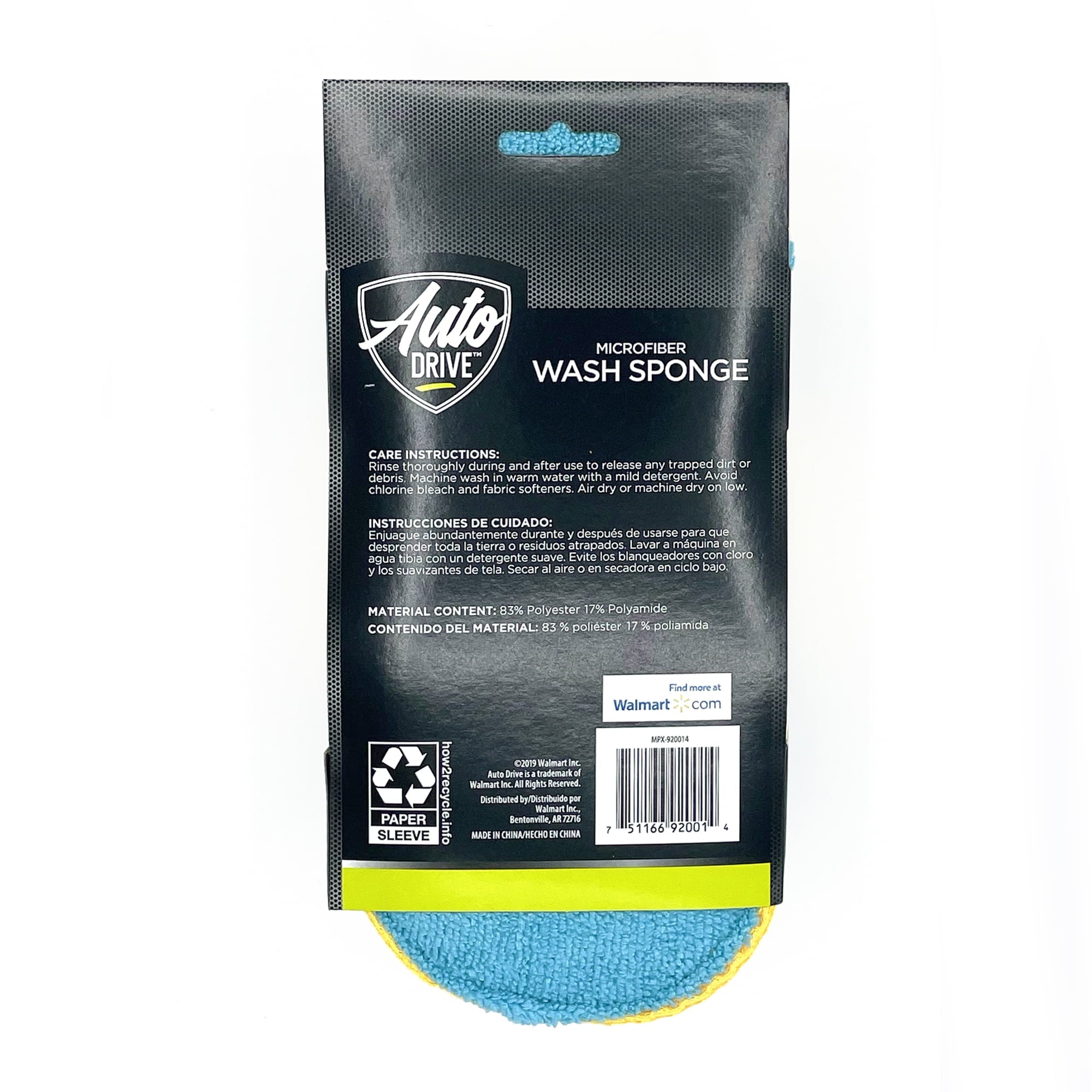 Auto Drive Car Wash Microfiber Sponge w/ bug mesh, Blue