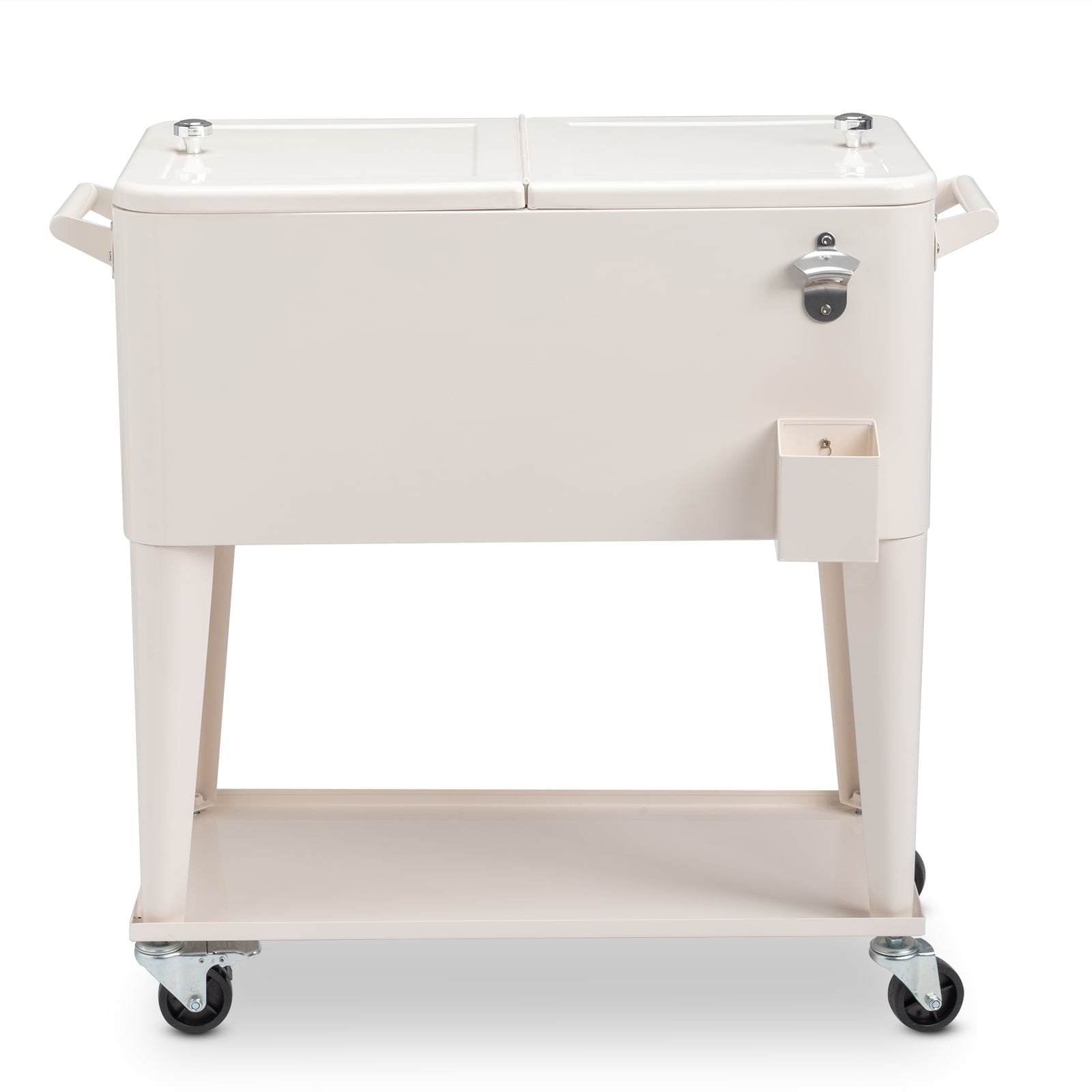 Zimtown Cooer Cart 80 Quart Rolling Ice Chest on Wheels Bar Drink Cooler Cart with Shelf White