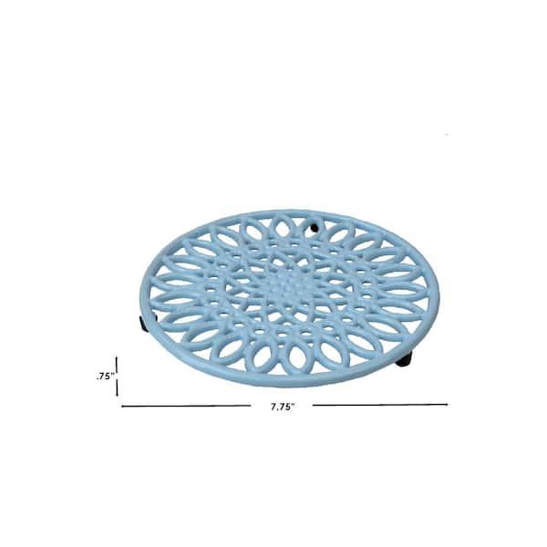 Sunflower in Light Blue Heavy Weight Cast Iron Trivet (Set of 3)