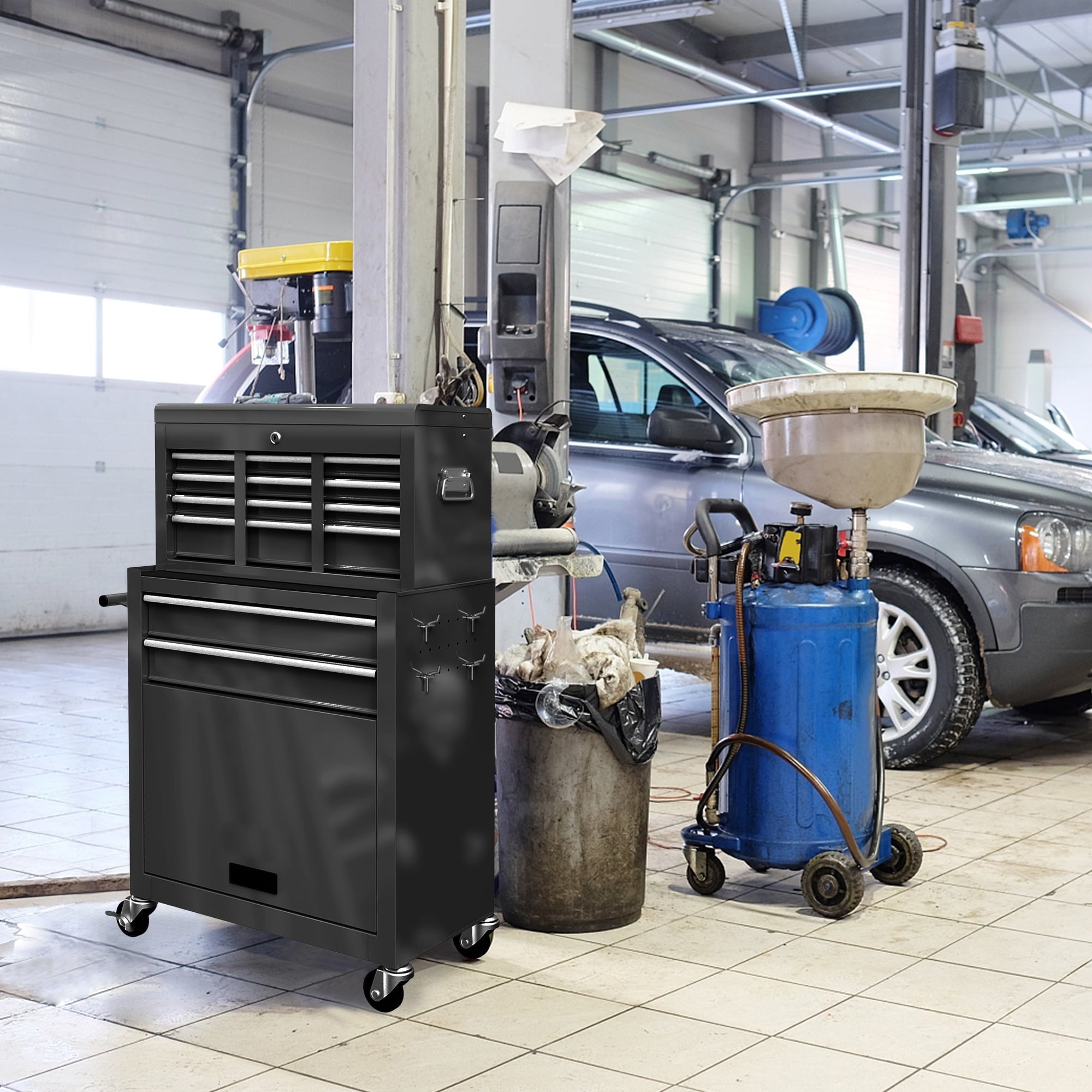 Seizeen 2-IN-1 Tool Chest & Cabinet, Large Capacity 8-Drawer Rolling Tool Box Organizer with Wheels Lockable, Black