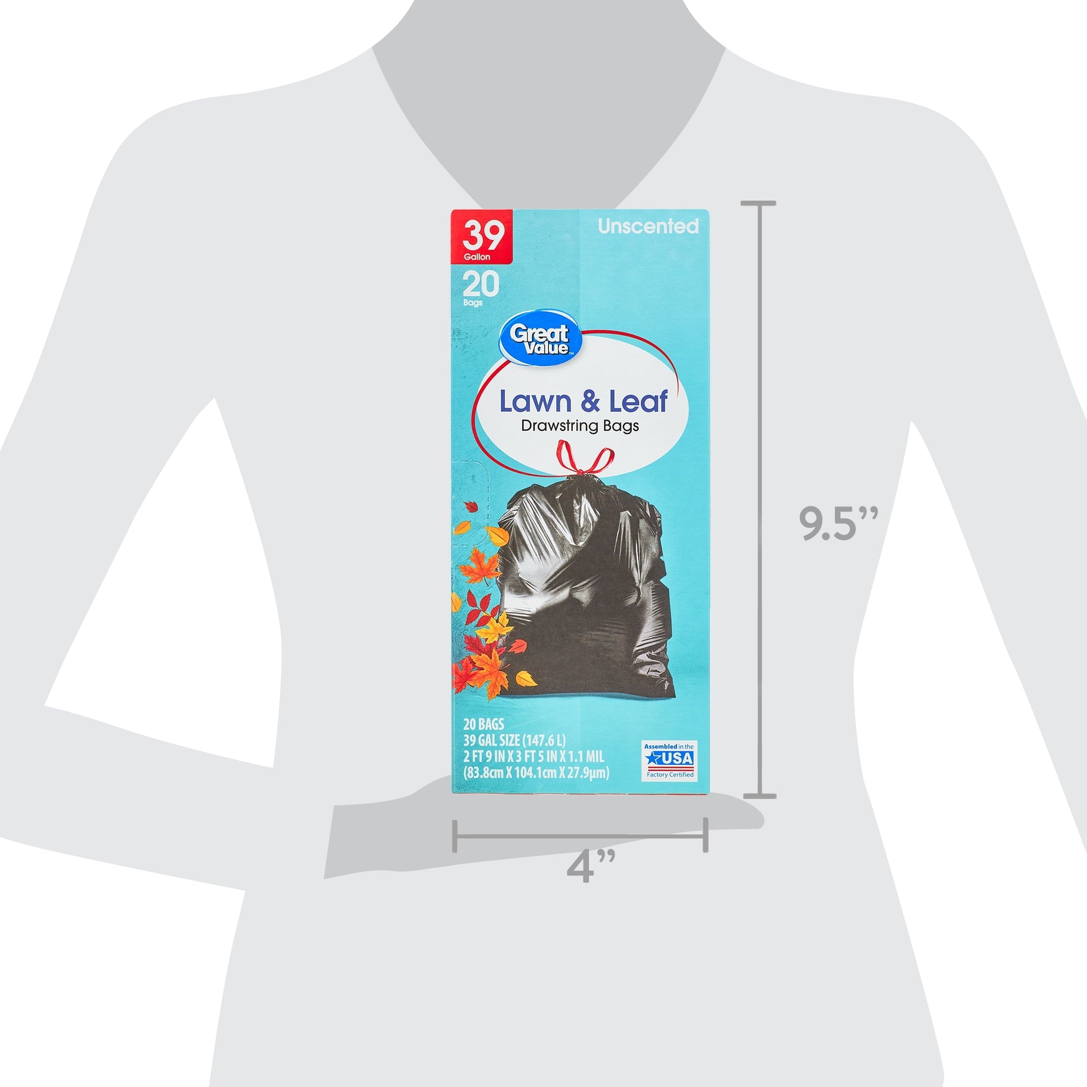 Great Value Lawn & Leaf 39-Gallon Drawstring Bags, Unscented, 20 Count