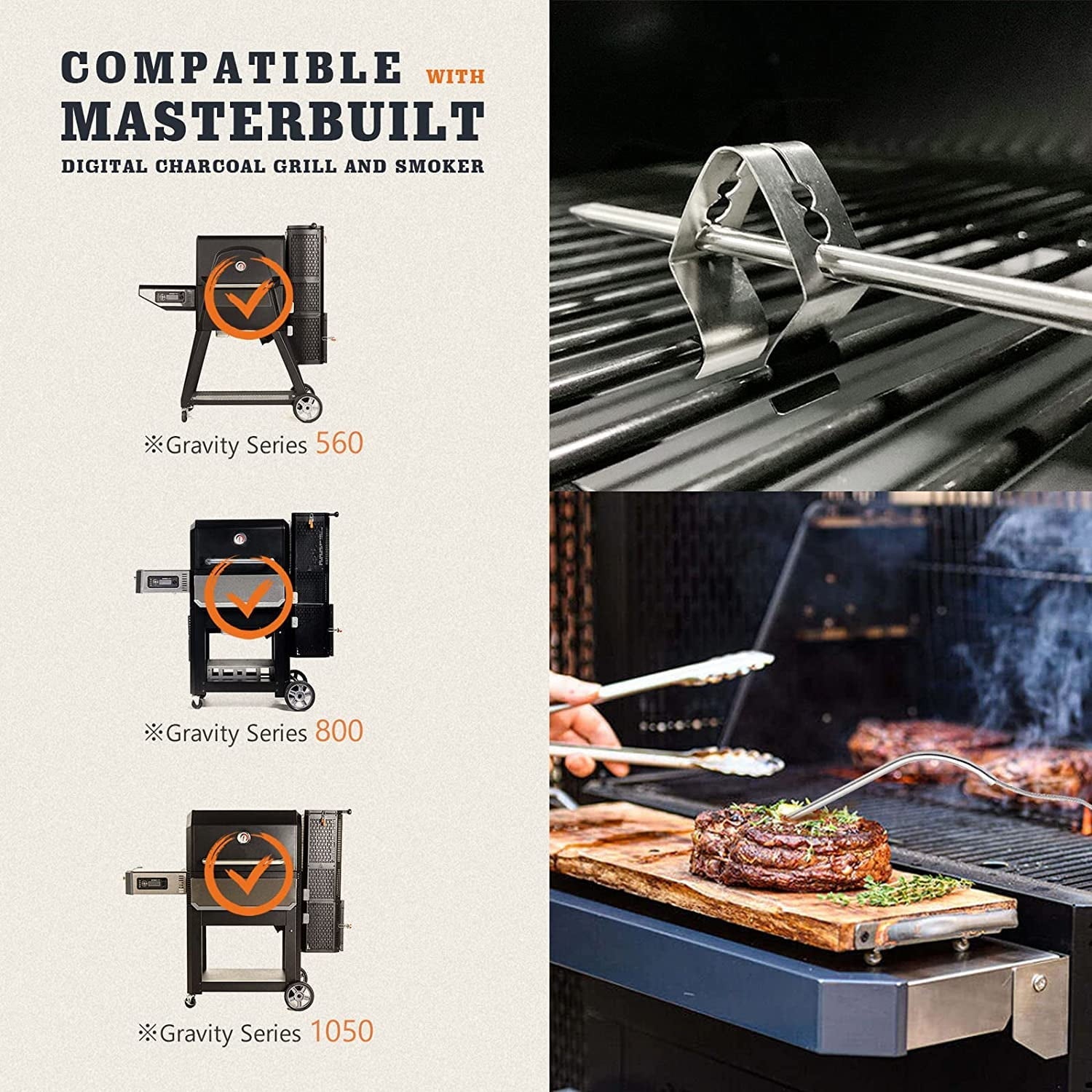 YAOAWE 2-Pack Meat Probe Replacement for Masterbuilt  with Grill Clips, 9004190170 Temperature Probe Compatible with Masterbuilt Gravity Series Digital Charcoal Grill + Smokers