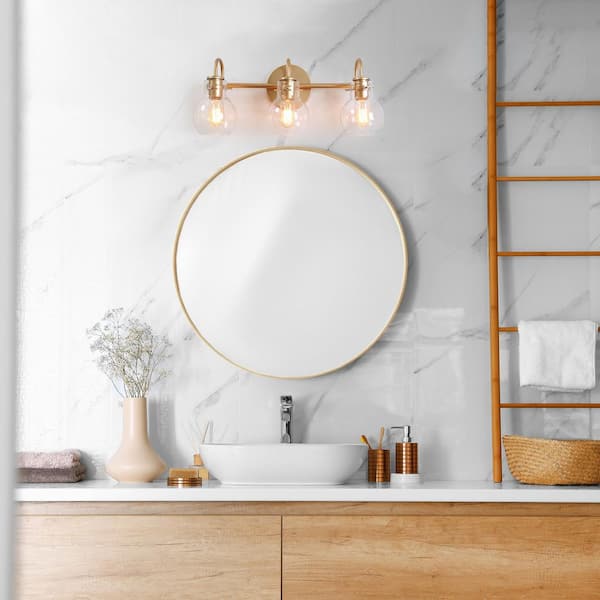 Stockton Modern 3-Light Gold Bathroom Vanity Light Powder Room Wall Sconce with Clear Globe Glass Shades