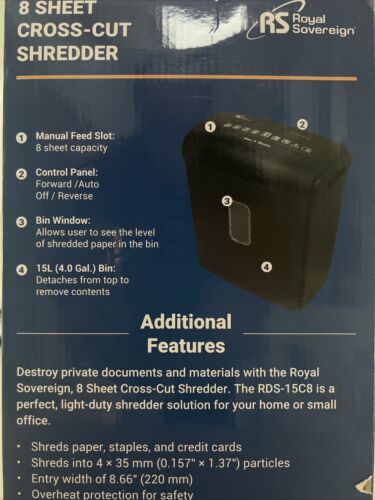 Royal Sovereign 8 Sheet Manual Cross-Cut Shredder (RDS-15C8), 14" x 12.6" x 7.7"