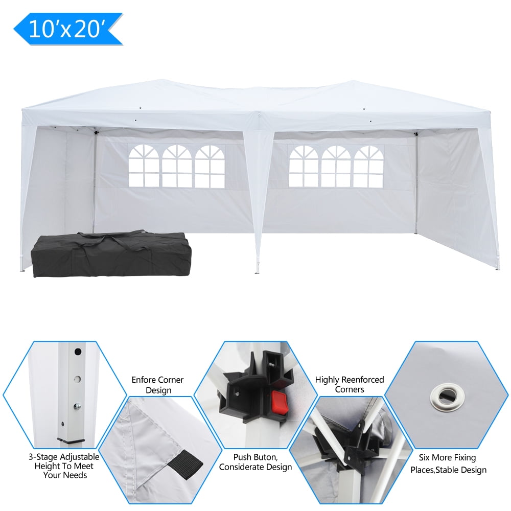 UBesGoo Easy Pop Up Canopy Party Tent, 10 x 20-Feet, White with 4 Removable Sidewalls