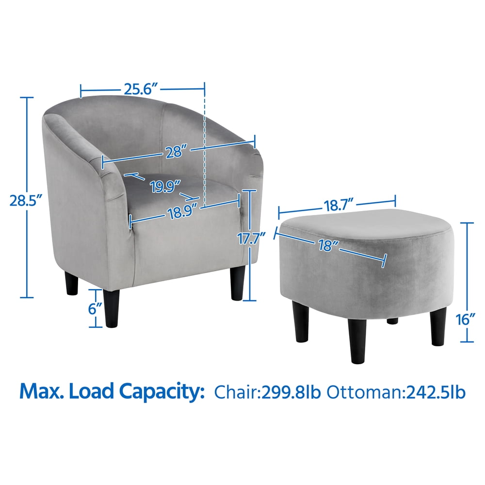 Topeakmart Velvet Accent Arm Chair and Ottoman Set, Gray