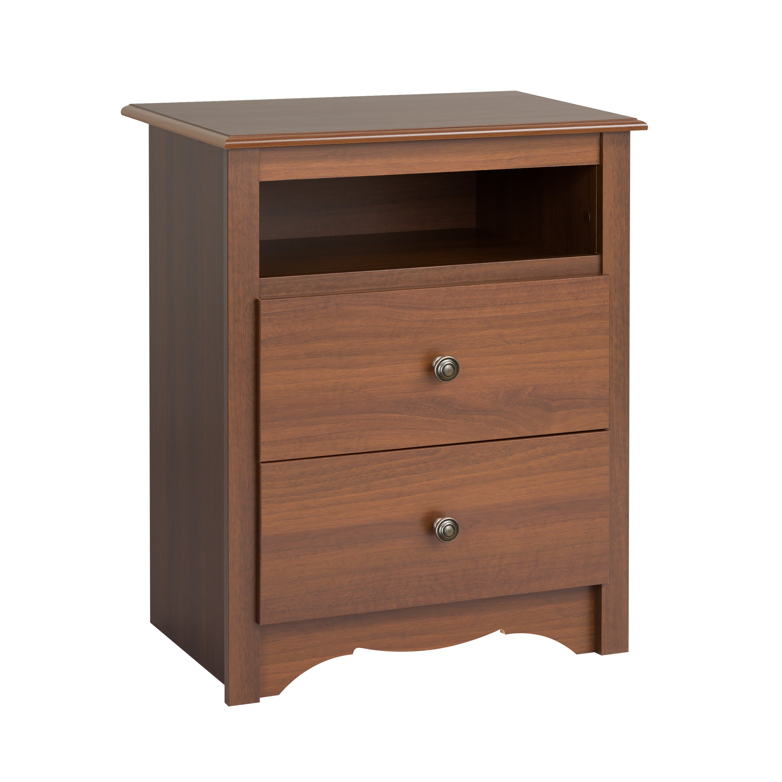 Prepac Sonoma 2 Drawer Tall Bedroom Nightstand With Open Shelf, Cherry