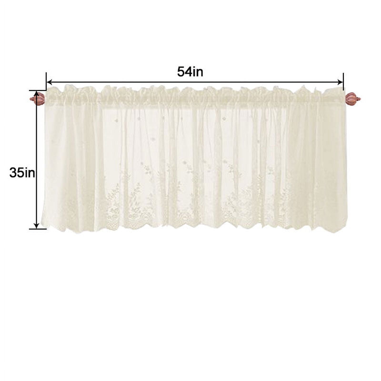 Howarmer Beige Sheer Valance 54 x 35 Inch Embroidered Lace Valance Curtains Living Room Bedroom Rod Pocket Voile Drapes, Elegant Home Decor Window Treatments, 1 Panel