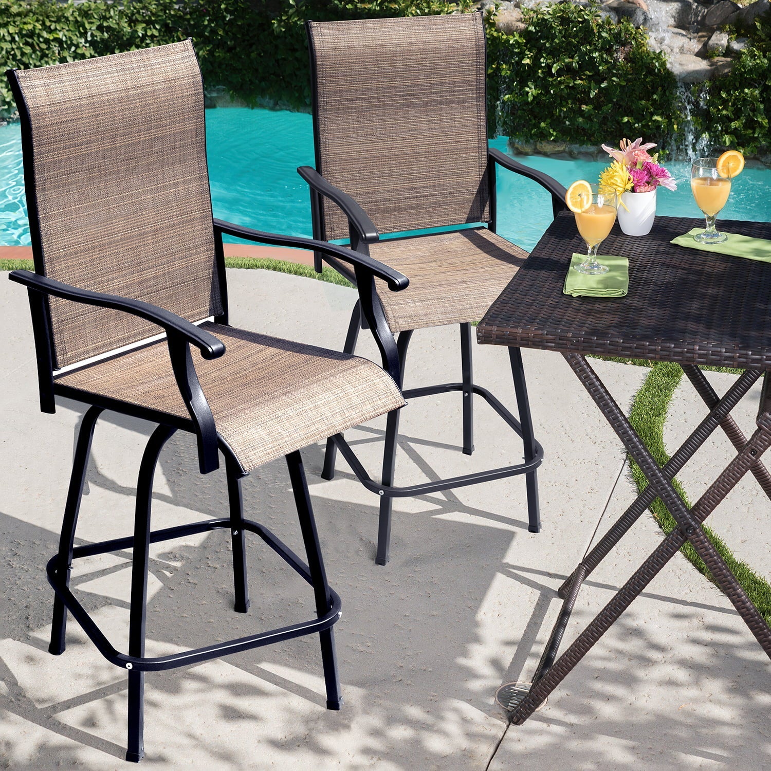 LACOO Patio Bar Height Bistro Chair Set of Two,Tan