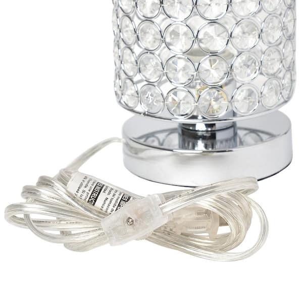 10.75 in. 1-Light Chrome Elipse Crystal Bedside Nightstand Cylindrical Uplight Table Lamp