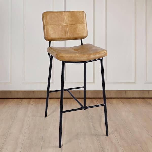 Blackburn Mid-Century Modern Cognac Faux Leather Bar Stool with Black Metal Frame (Set of 2)