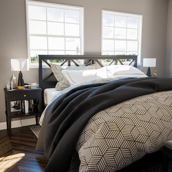 Keswick 21.25 in. Black and Light Wood Grain Accent Lamp